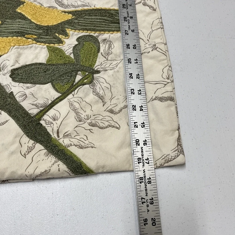 Pottery Barn Pillow Sham Embroidered Bird Ivory Botanical 18x18 Button Close